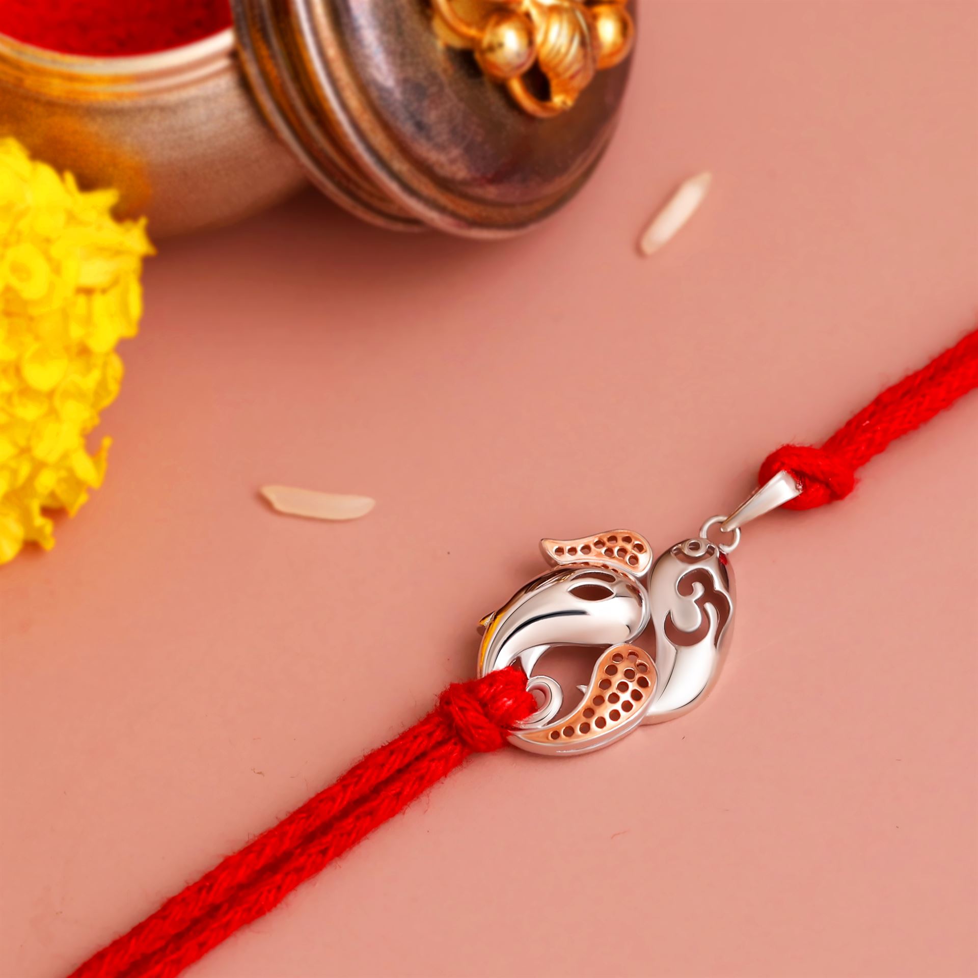 Gaja-Om Silver Rakhi Pendant