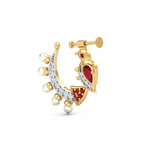 Karizma Jewels Golden and Green And Red real gold nose stud 14k ethnic indian  piercing nose ring push pin gnp-181 at Rs 1229/piece in Jalandhar